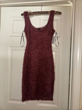 Windsor Burgundy Fuzzy Knit Mini Dress